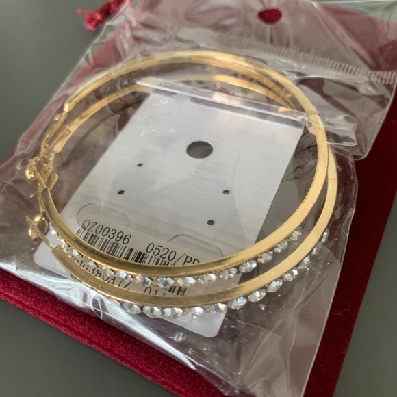 Gold-Tone Hoop Earrings Set – Rhinestone & Plain Hoops, New Sealed, Large - Picture 1 of 5
